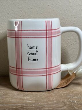 Rae Dunn Red Gingham “home sweet home” Mug With Interior floral Pattern NWT